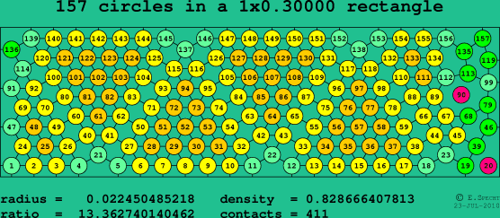 157 circles in a rectangle