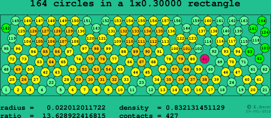 164 circles in a rectangle