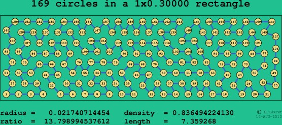 169 circles in a rectangle