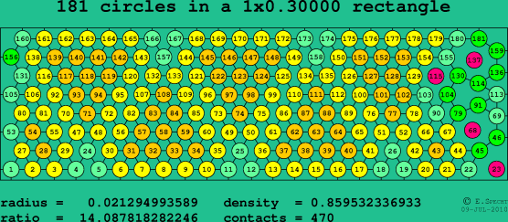 181 circles in a rectangle