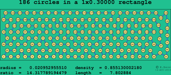 186 circles in a rectangle