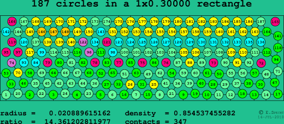 187 circles in a rectangle