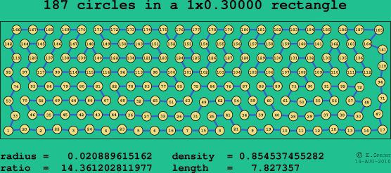 187 circles in a rectangle