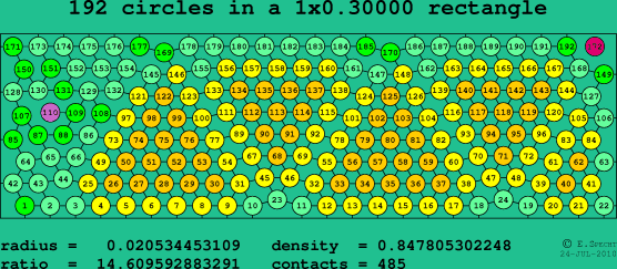 192 circles in a rectangle