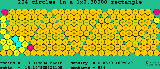 204 circles in a rectangle