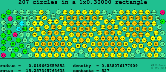 207 circles in a rectangle