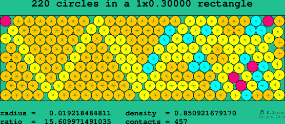 220 circles in a rectangle