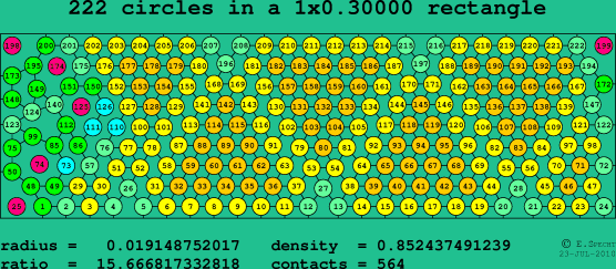 222 circles in a rectangle