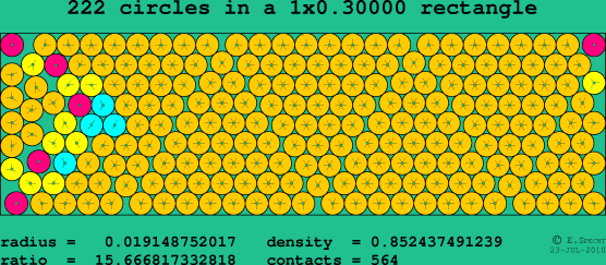 222 circles in a rectangle