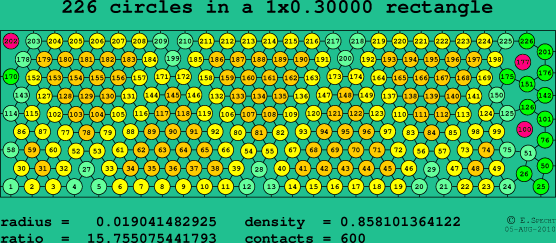 226 circles in a rectangle