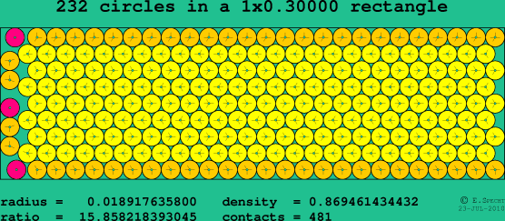 232 circles in a rectangle