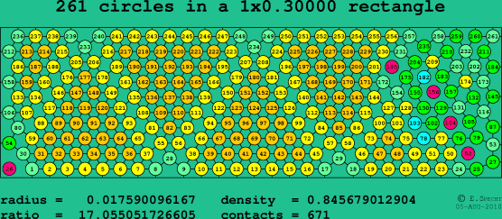 261 circles in a rectangle