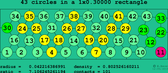 43 circles in a rectangle