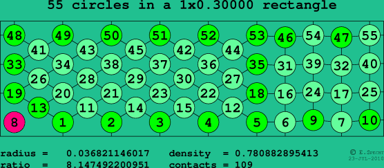 55 circles in a rectangle
