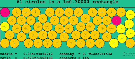 61 circles in a rectangle