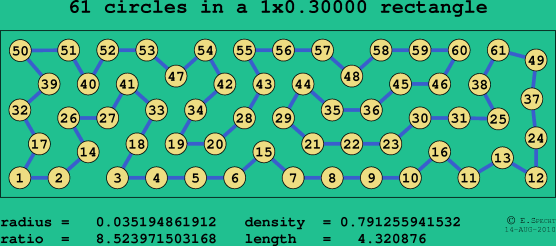 61 circles in a rectangle