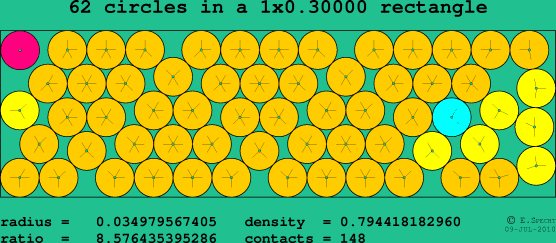 62 circles in a rectangle