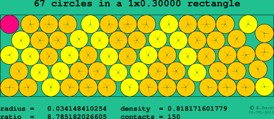 67 circles in a rectangle