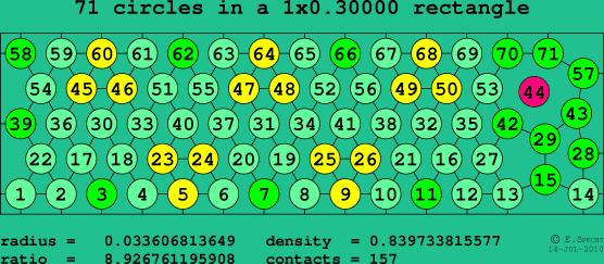 71 circles in a rectangle