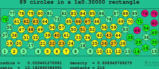 89 circles in a rectangle