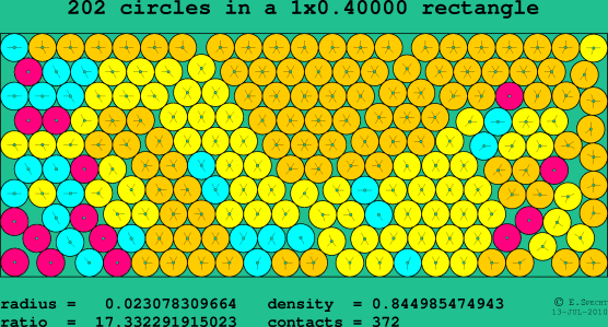 202 circles in a rectangle