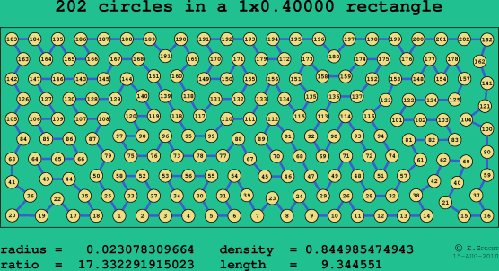 202 circles in a rectangle