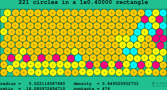 221 circles in a rectangle