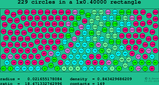 229 circles in a rectangle