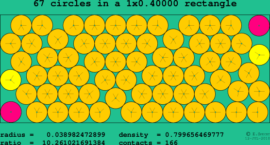 67 circles in a rectangle