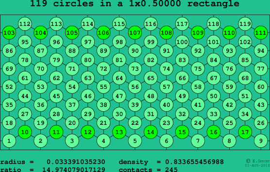 119 circles in a rectangle
