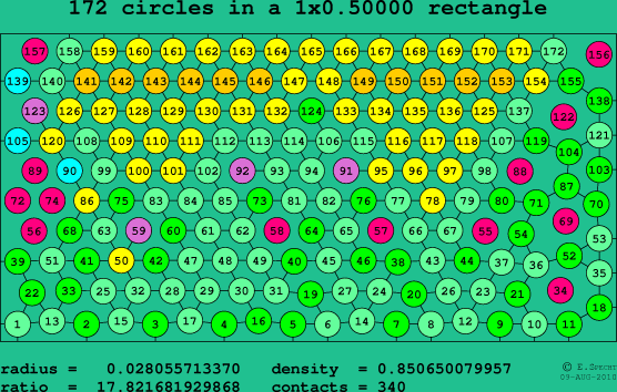 172 circles in a rectangle