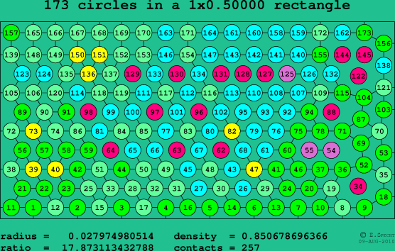173 circles in a rectangle