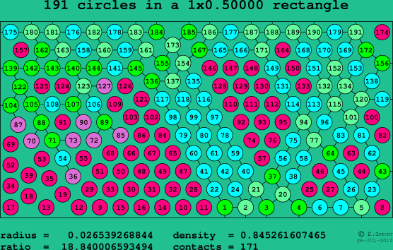 191 circles in a rectangle