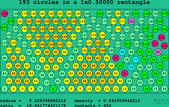 193 circles in a rectangle