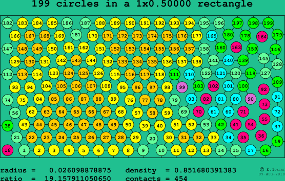 199 circles in a rectangle