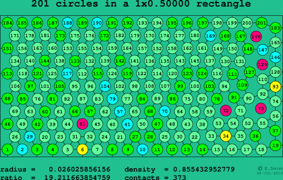 201 circles in a rectangle