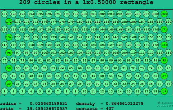 209 circles in a rectangle