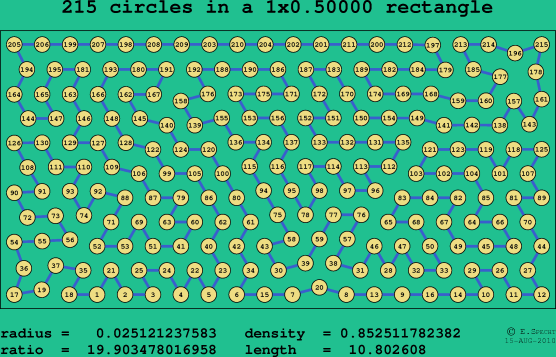 215 circles in a rectangle