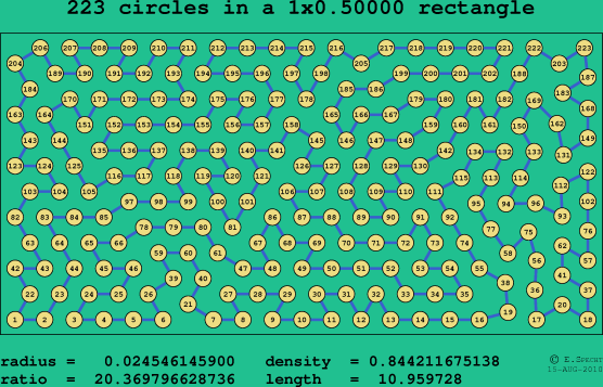223 circles in a rectangle