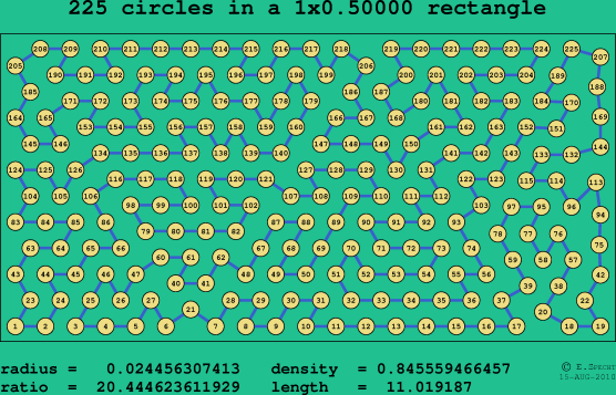 225 circles in a rectangle