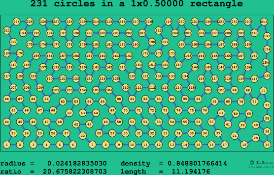 231 circles in a rectangle