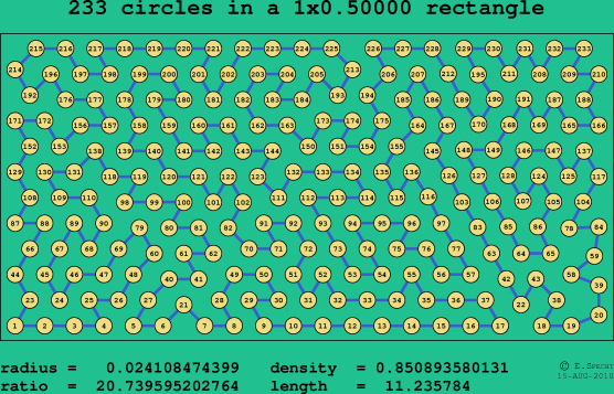 233 circles in a rectangle
