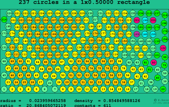 237 circles in a rectangle