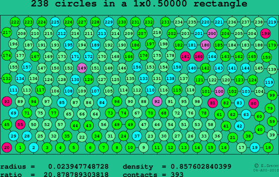238 circles in a rectangle
