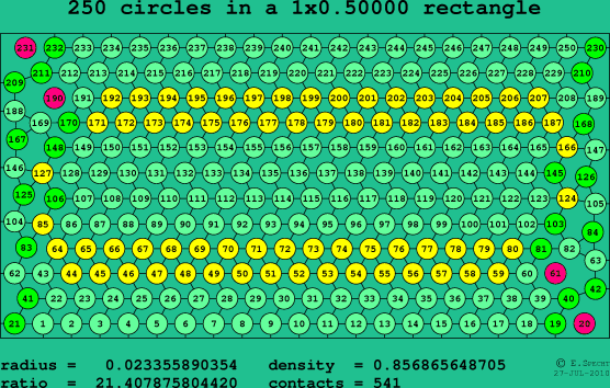 250 circles in a rectangle