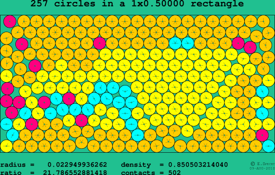 257 circles in a rectangle