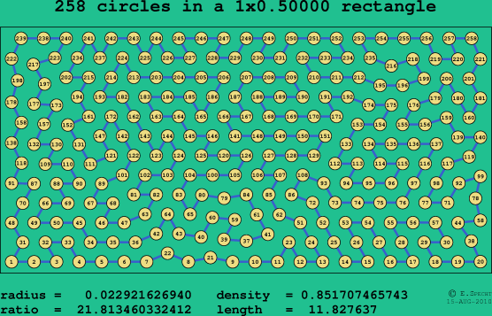 258 circles in a rectangle