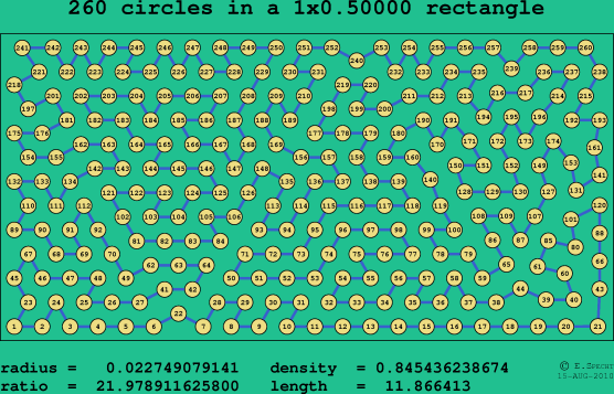 260 circles in a rectangle