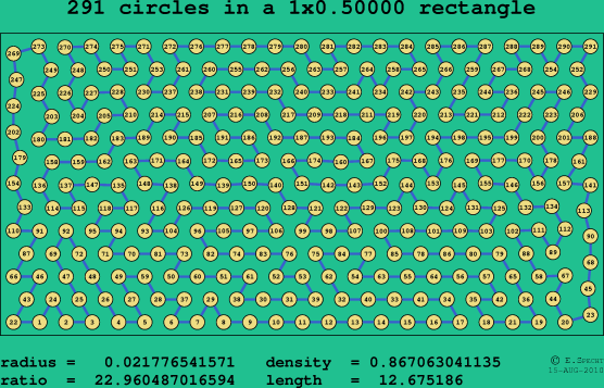 291 circles in a rectangle