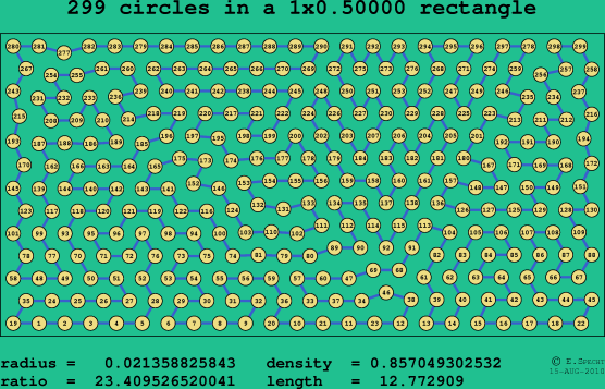 299 circles in a rectangle